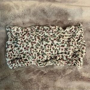 Project 28 Womens Small Top Ivory Floral Smocked Ruched Cottagecore Crop Top‎